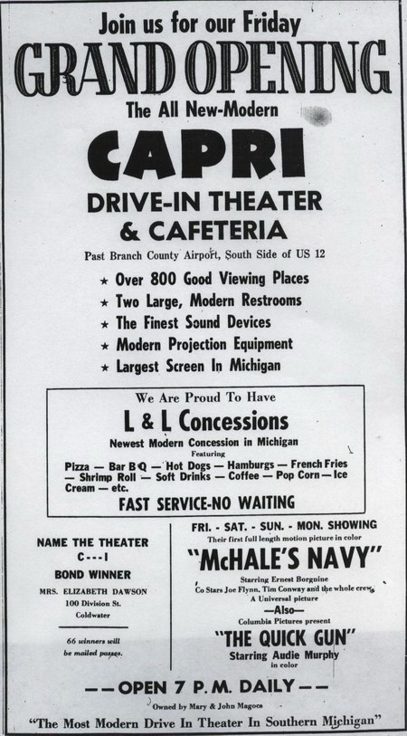 Capri Drive-In Theatre - GRAND OPENING AD